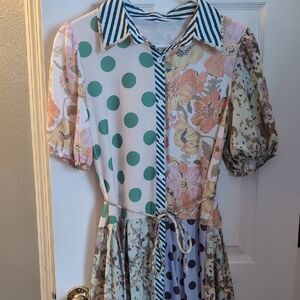 Amazon Multicolor Floral and Polka Dot Midi Dress